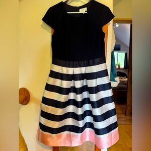 Elegant Striped Kids Dress - Black, White, and Pink